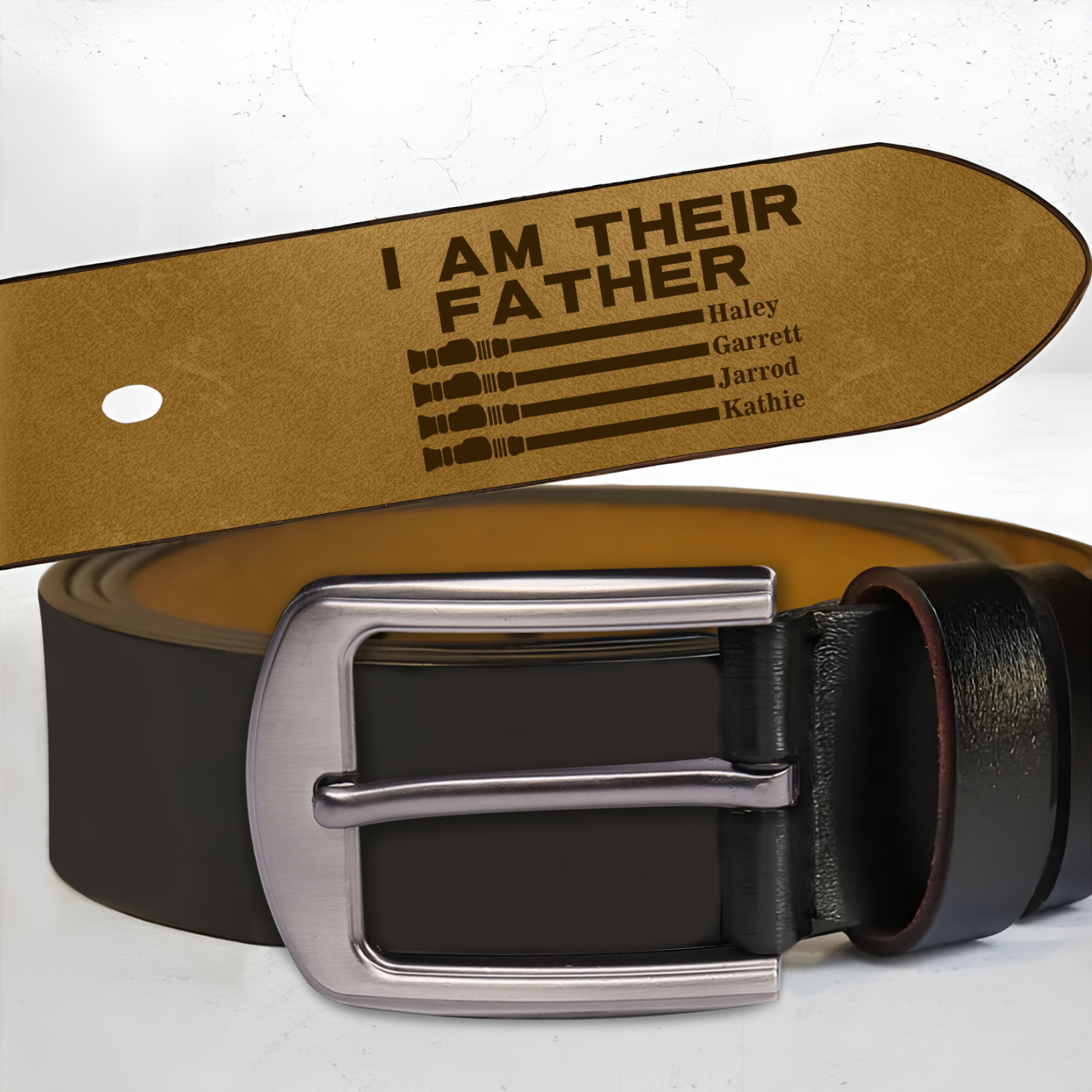 Personalised 4 Names Adjustable Leather Belt, Custom Father's Day Gift