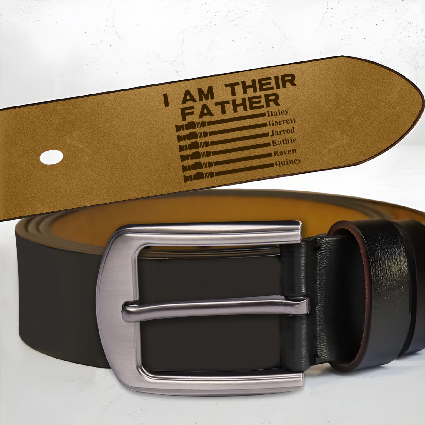 Personalised 6 Names Adjustable Leather Belt, Custom Father's Day Gift