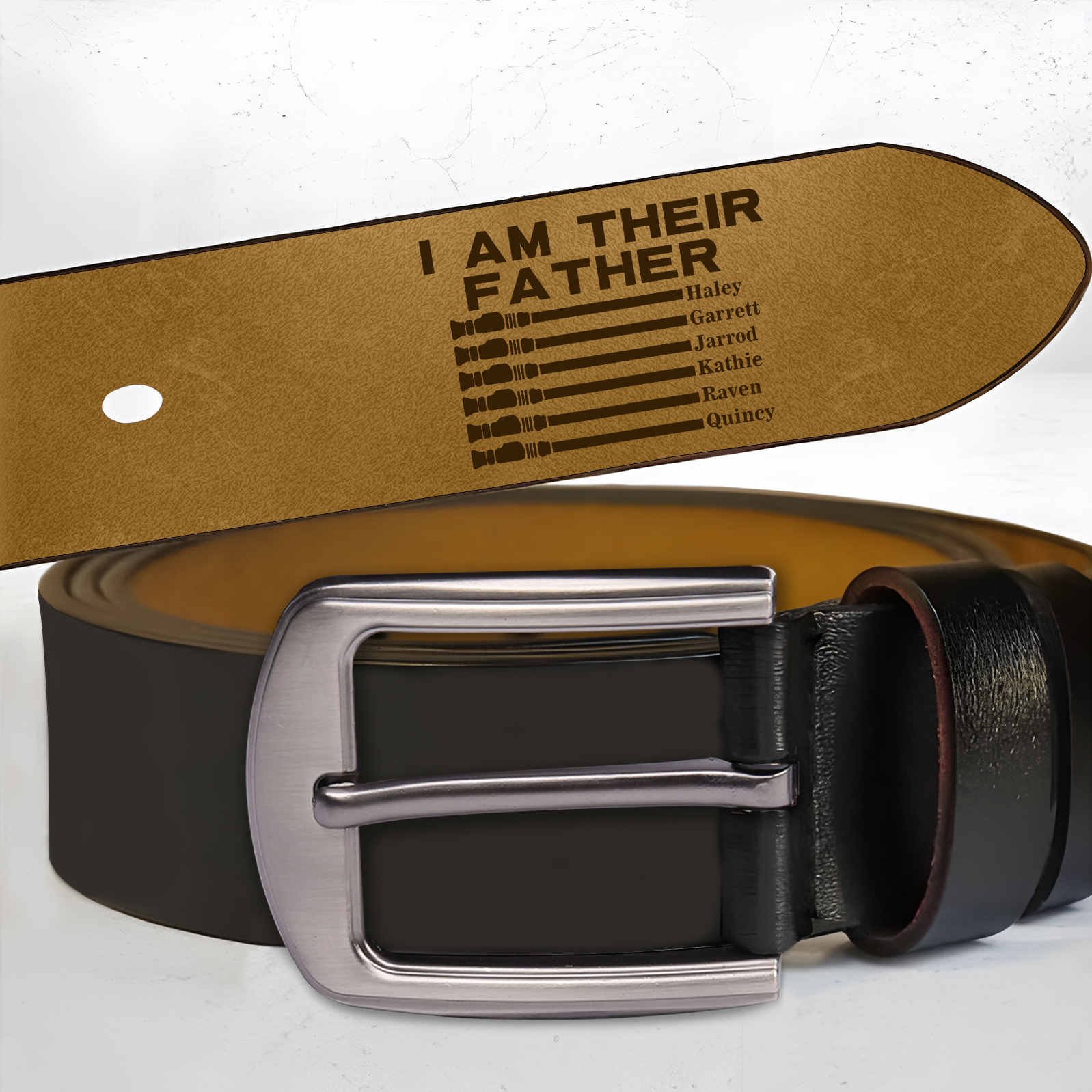 Personalised 6 Names Adjustable Leather Belt, Custom Father's Day Gift