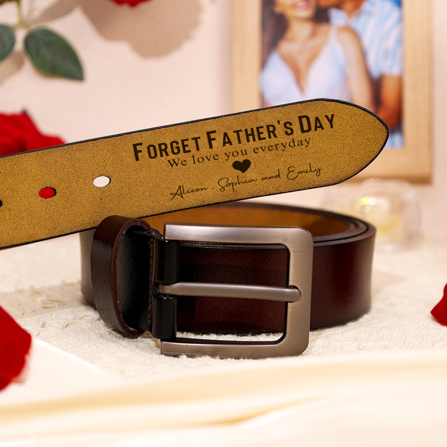 Personalised 2 Names, 2 Initials & 1 Text Adjustable Leather Belt - Father's Day Gift for Men| Jessemade