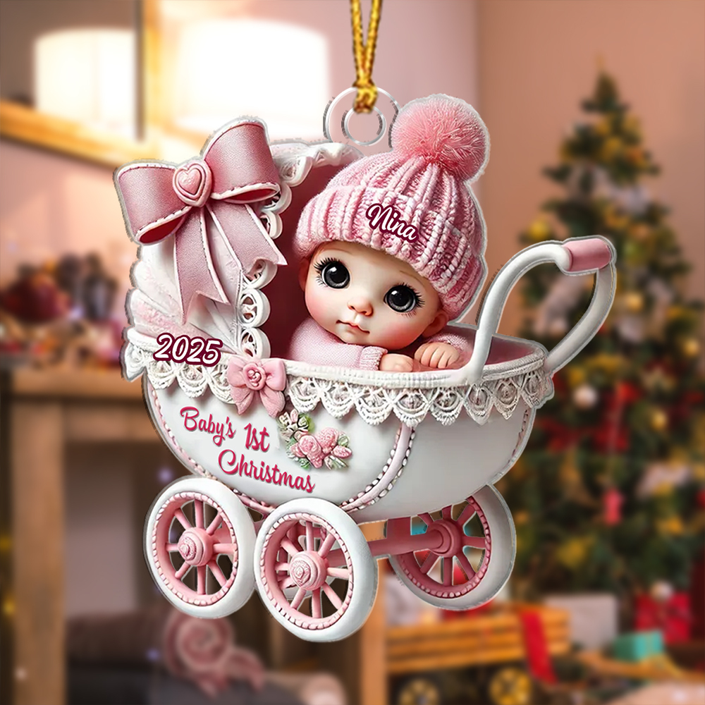 Personalised Pink Pram Baby's 1st Christmas Ornament
