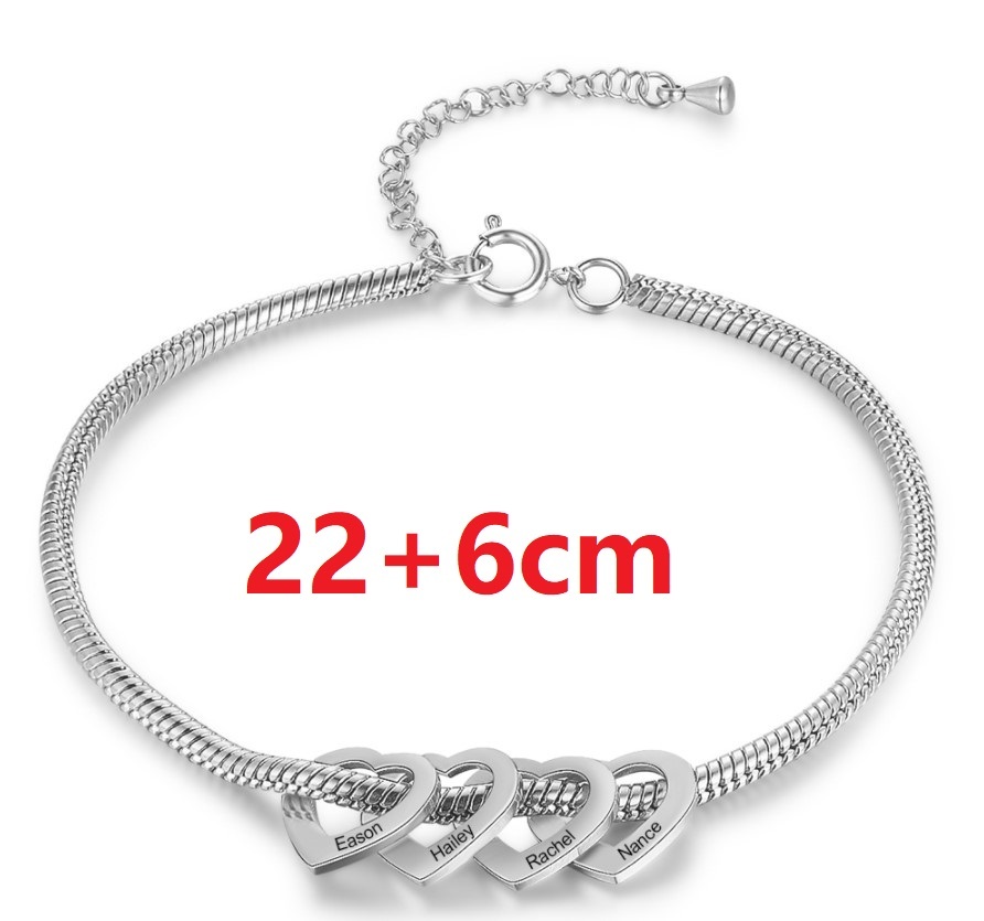 Personalised Love Anklet with 5 Heart Charms Engraved Name Anklet Gifts for Her