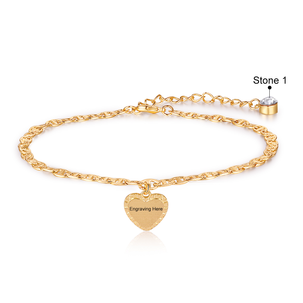 Heart Gold Customizable for Women Engraved Family Anklet Jewelry Gift | Jessemade