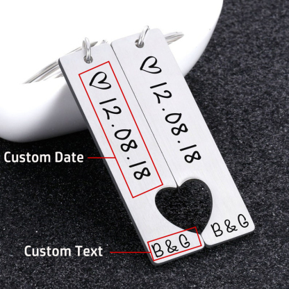 Personalised Heart Keyring Set with Custom Date & Initial Matching Valentine's gift for Couple | Jessemade