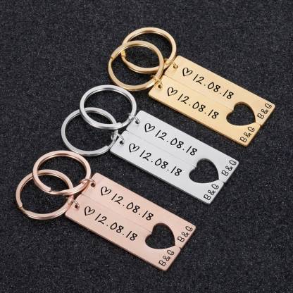 Personalised Heart Keyring Set with Custom Date & Initial Matching Valentine's gift for Couple | Jessemade