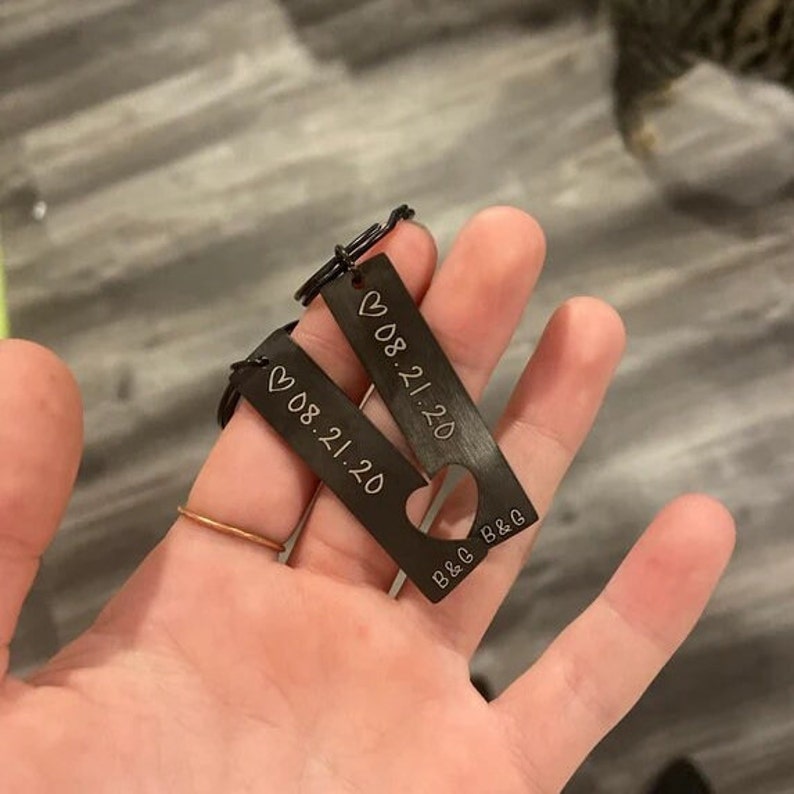 Personalised Heart Keyring Set with Custom Date & Initial Matching Valentine's gift for Couple | Jessemade