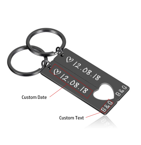 Personalised Heart Keyring Set with Custom Date & Initial Matching Valentine's gift for Couple | Jessemade
