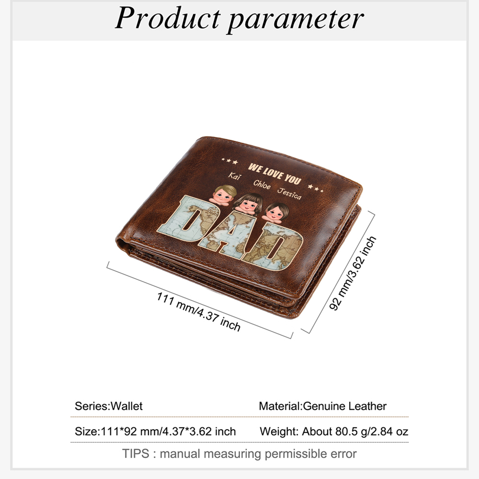 Personalised Dad Vintage Leather Bifold Wallet