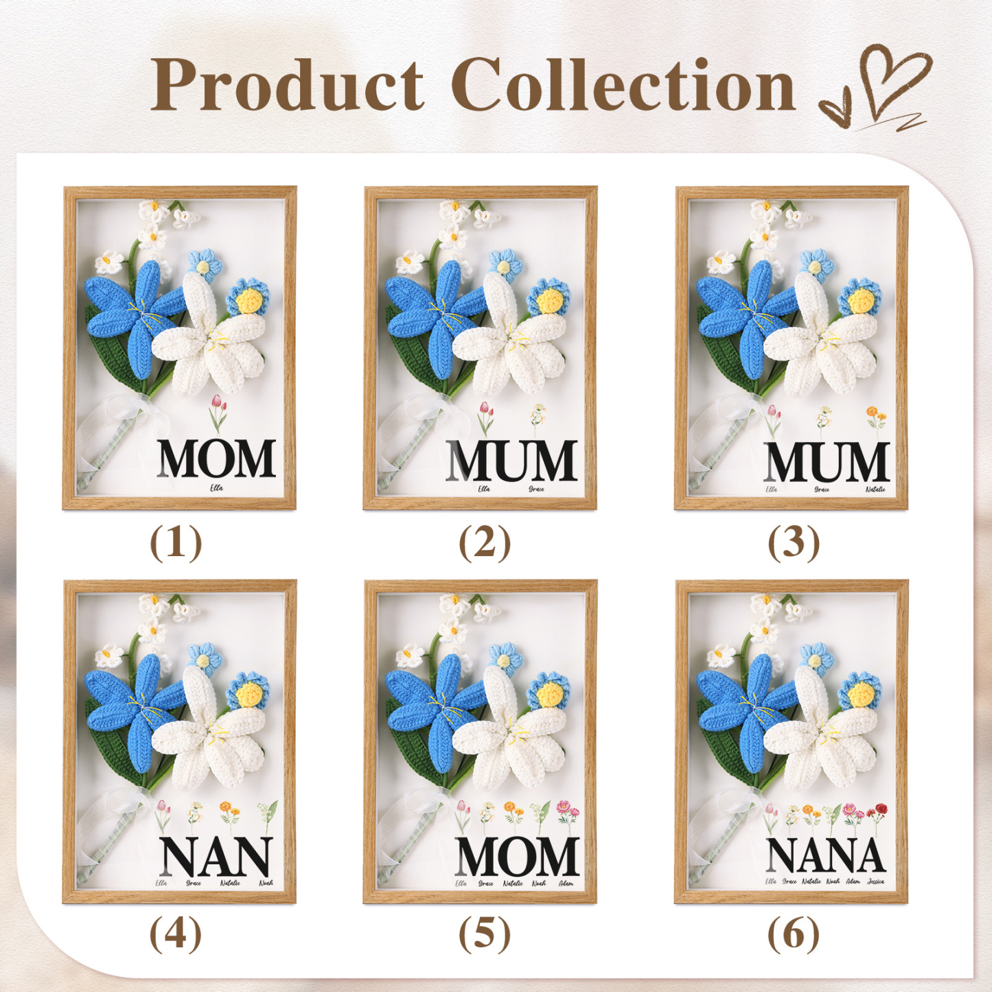 Personalised 3D Crochet Floral Shadow Box Frame