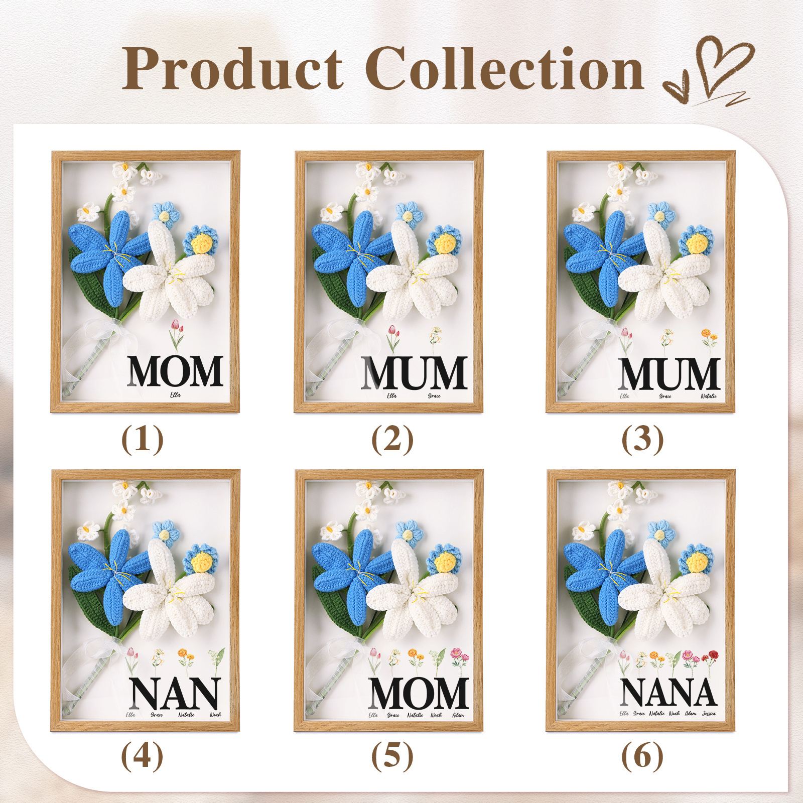 Personalised 3D Crochet Floral Shadow Box Frame