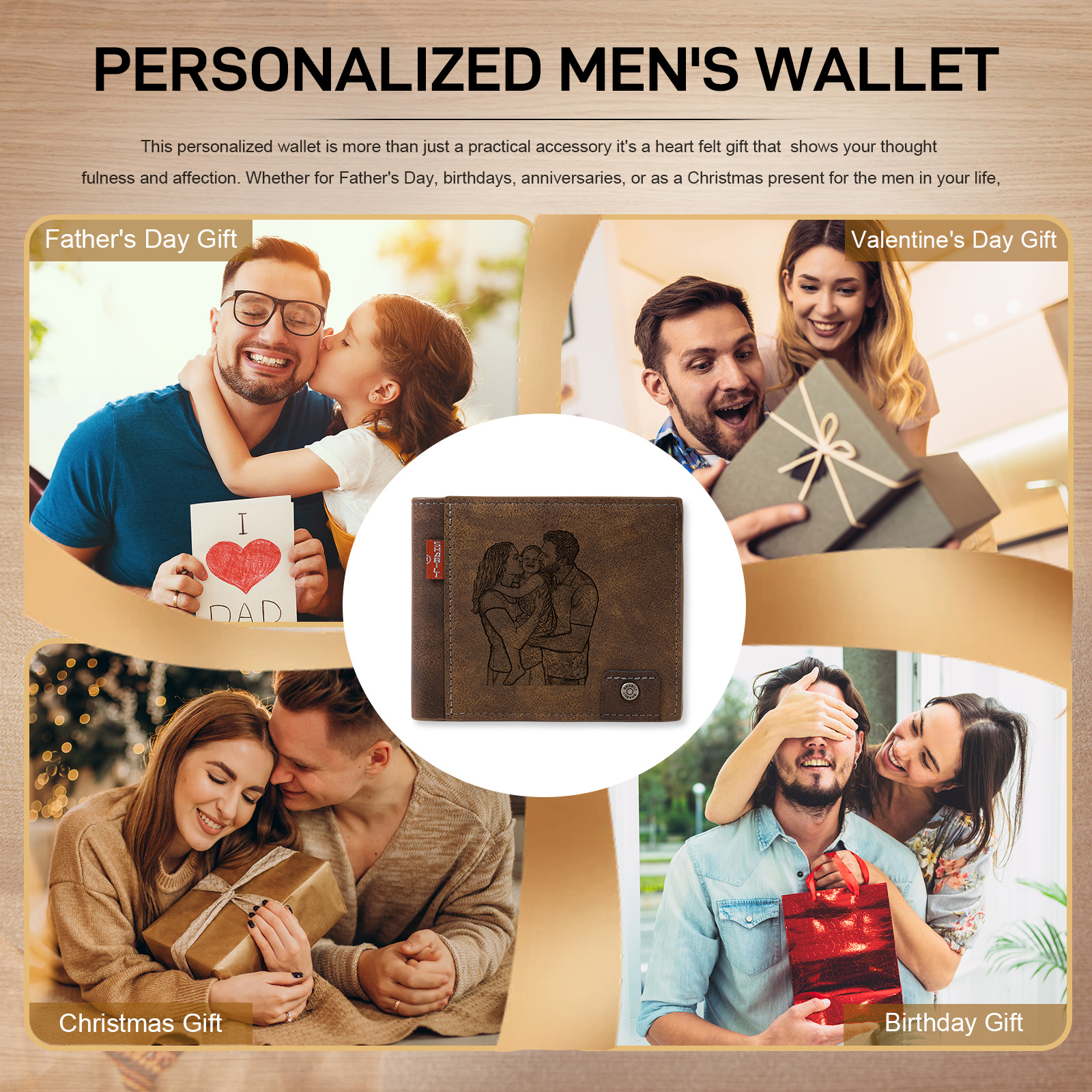 Personalised Men’s Wallet Made From Genuine Leather With an Engraved Photo and Name