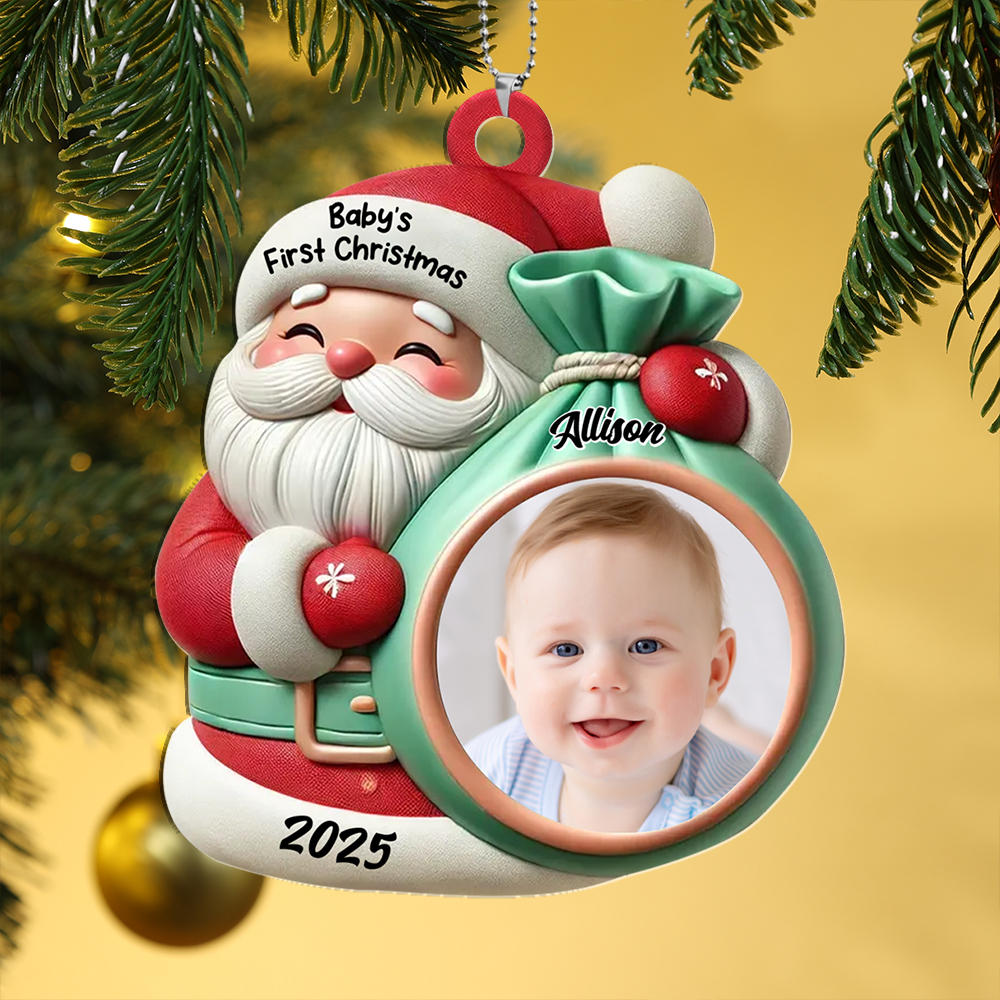 Custom Santa Baby's First Christmas Photo Ornament