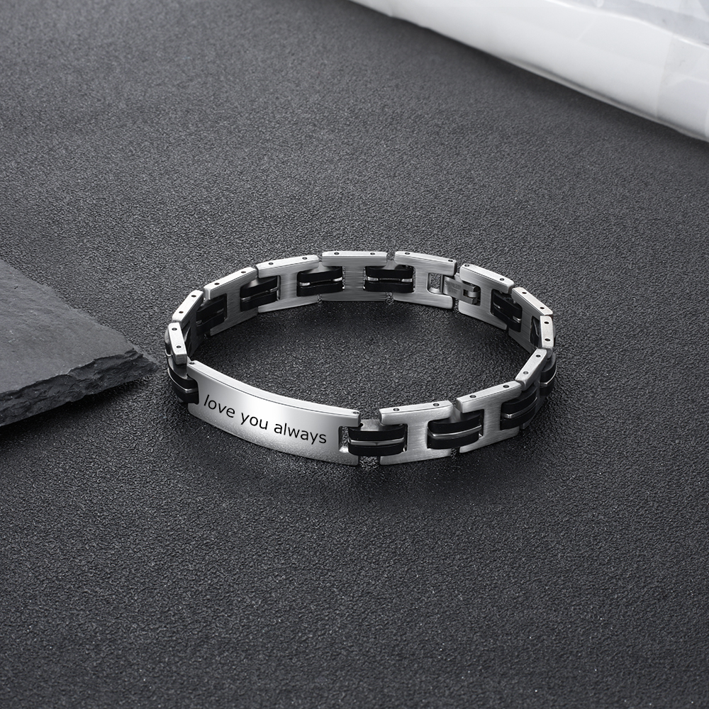 Personalized Men's Bracelet Custom Text Id Strip Men's Bracelet Gift for Him | Jessmade