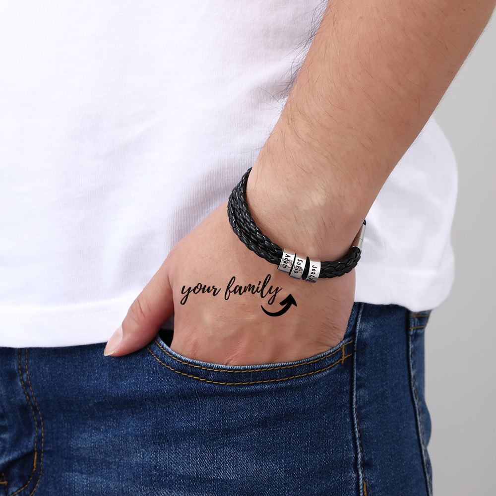 Personalized Men Braided Leather Bracelets with 2-6 Beads Bracelet Gifts for Him
