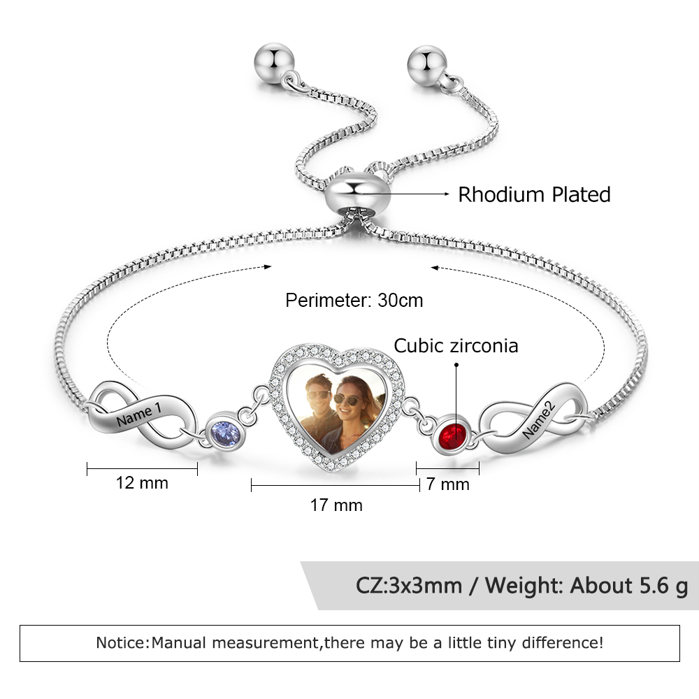 Personalised Heart Photo Bracelet With Birthstones Custom Photo Bracelet Gifts For Her