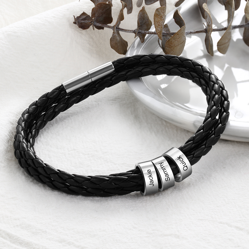 Custom 3 Beads Men's Bracelet For Him Best Gift For Dad