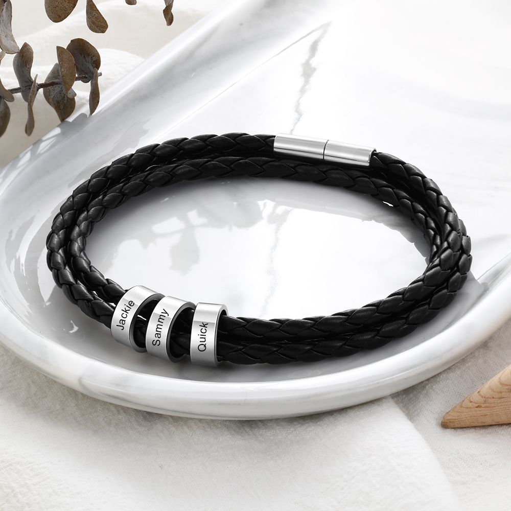 Custom 3 Beads Men's Bracelet For Him Best Gift For Dad