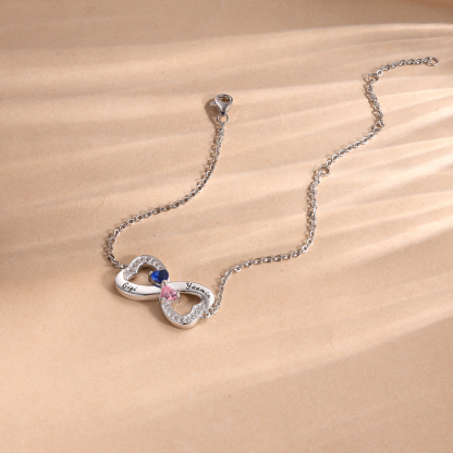 Personalised S925 Silver 1-3 Names Birthstones Heart Bracelet For Women