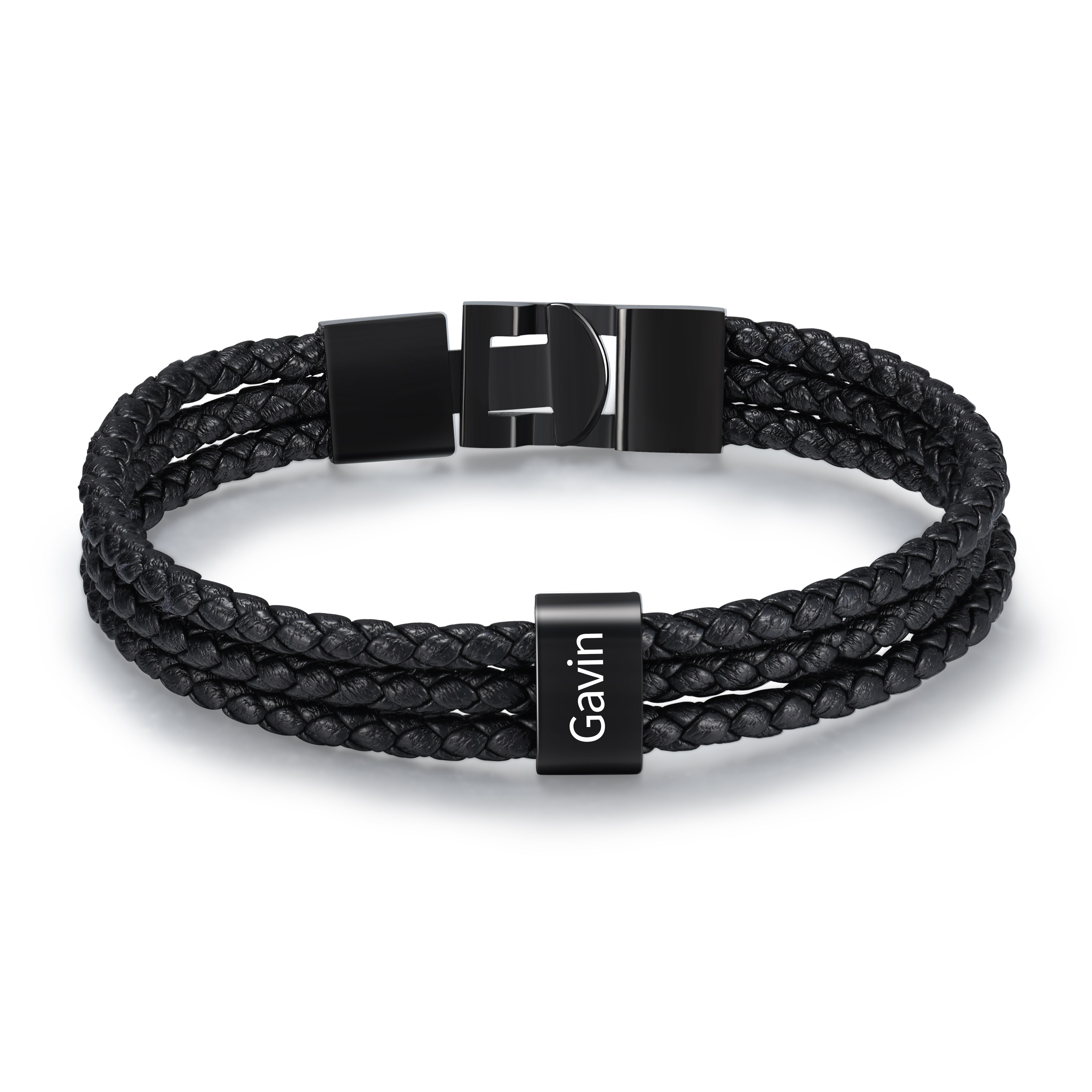 Personalised 1-8 Names Men's Braided Leather Bracelet For Him | Jessemade