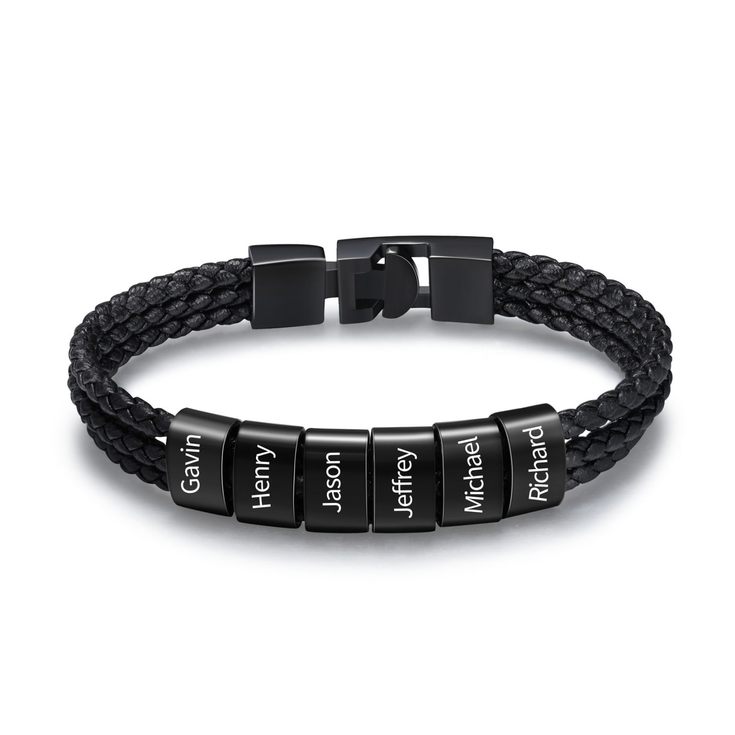 Personalised 1-8 Names Men's Braided Leather Bracelet