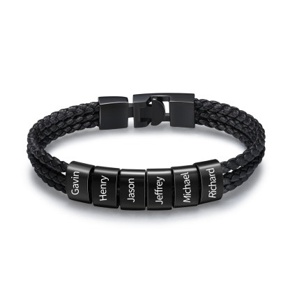 Personalised 1-8 Names Men's Braided Leather Bracelet
