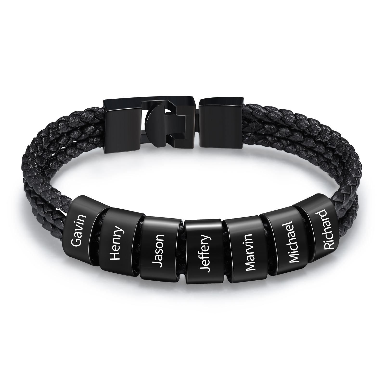 Personalised 1-8 Names Men's Braided Leather Bracelet