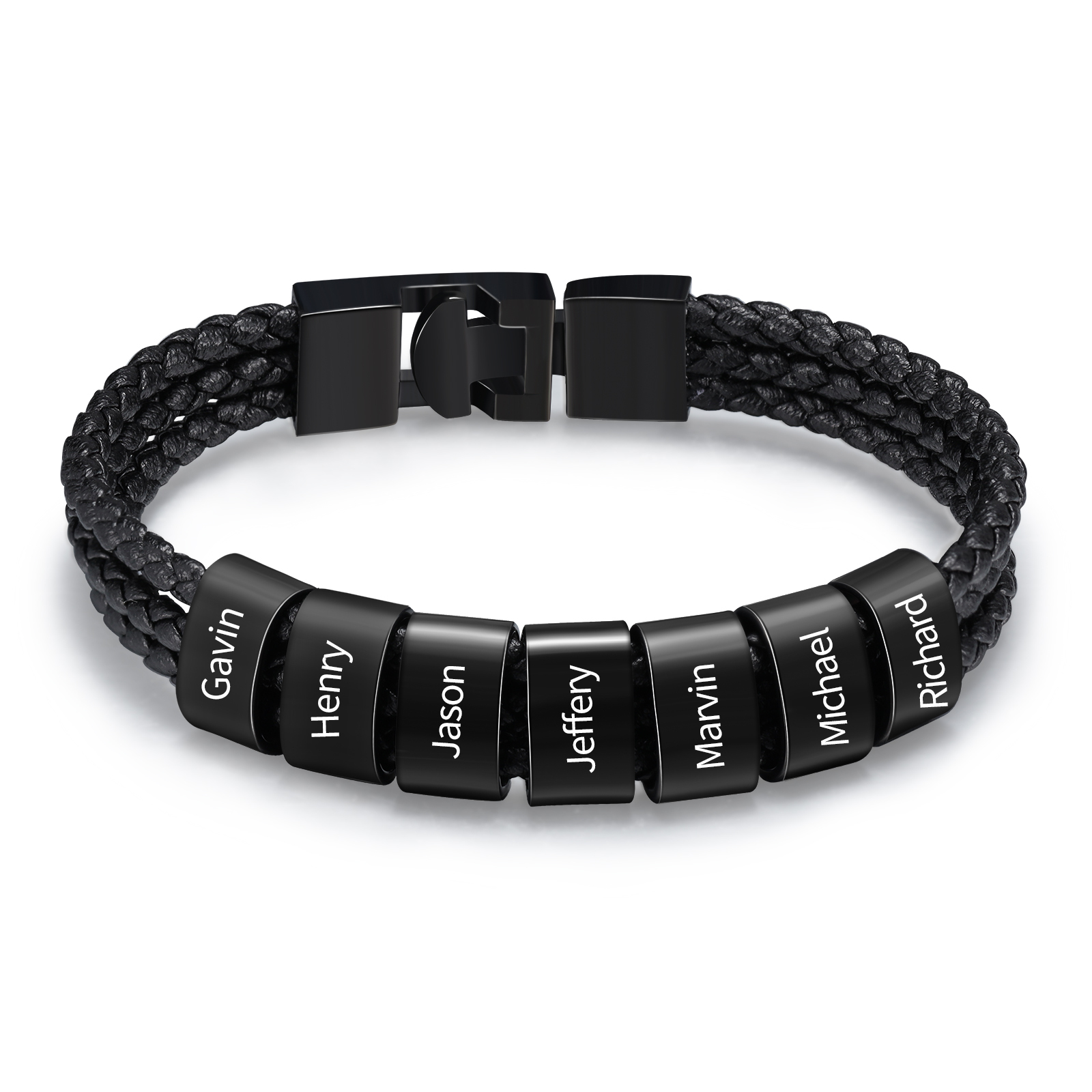 Personalised 1-8 Names Men's Braided Leather Bracelet