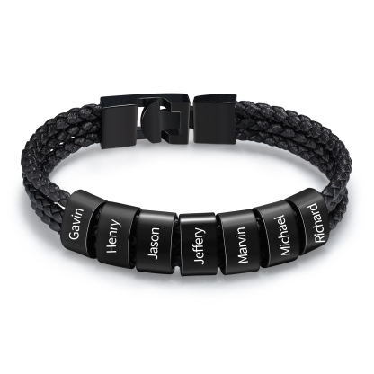 Personalised 1-8 Names Men's Braided Leather Bracelet