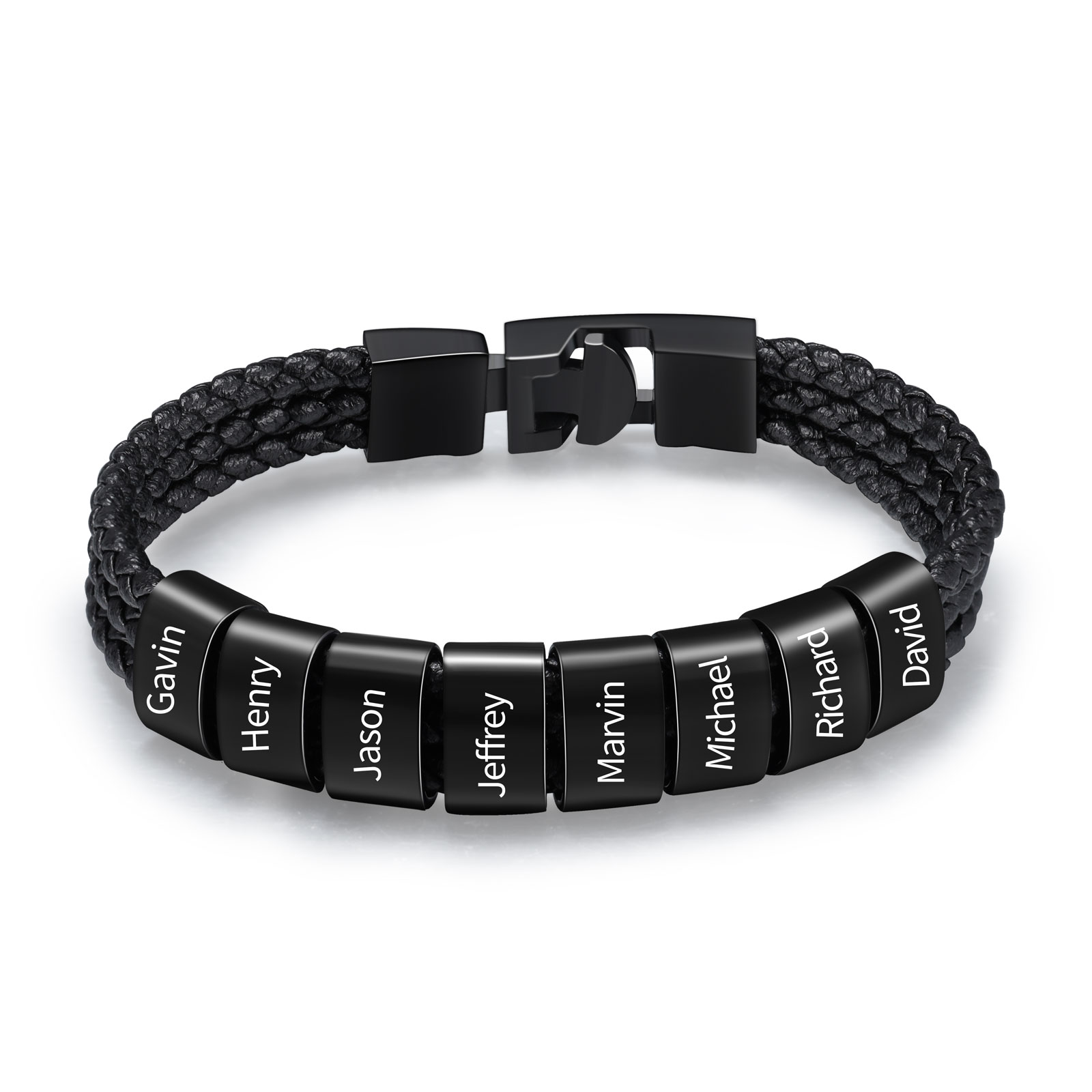 Personalised 1-8 Names Men's Braided Leather Bracelet