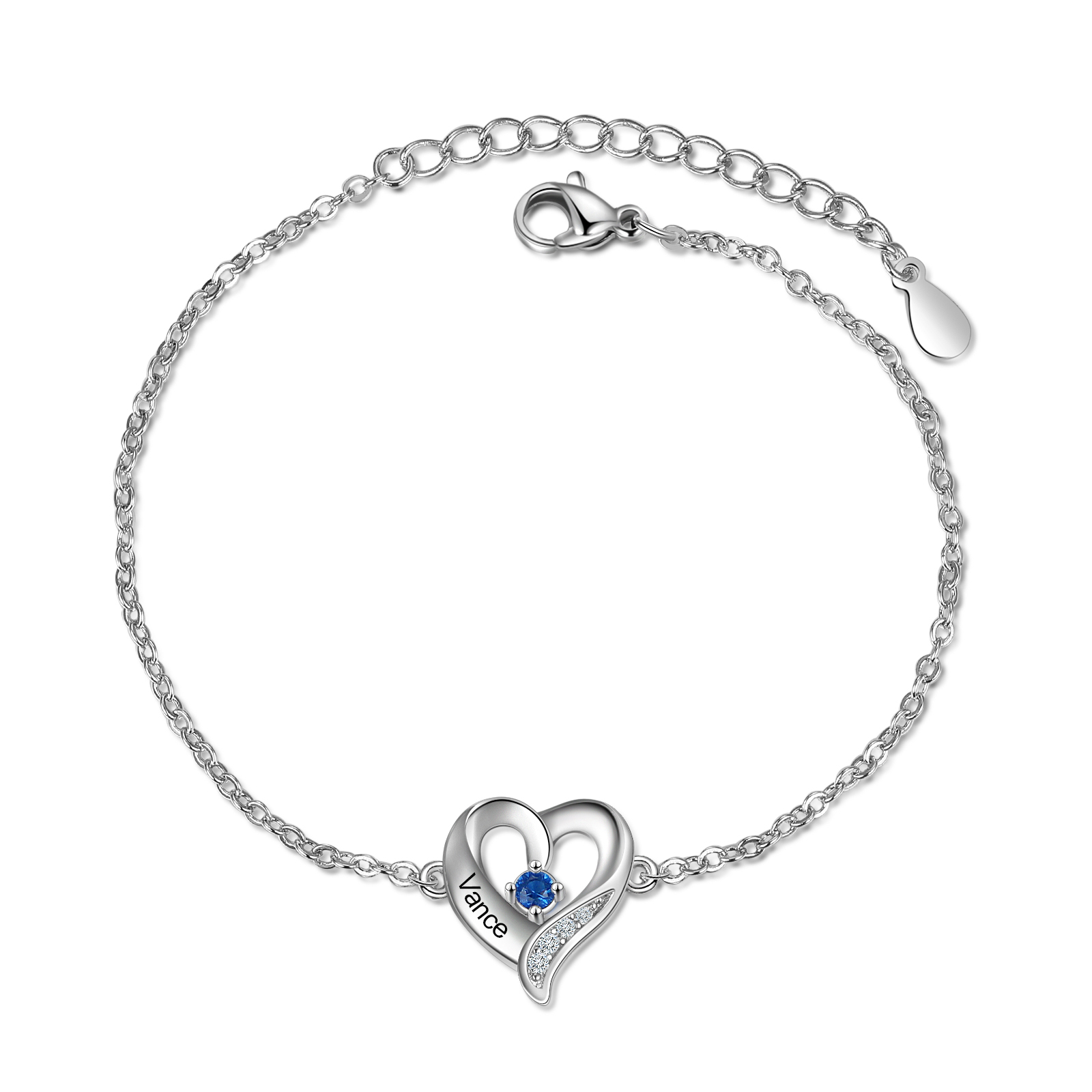 Personalised 1-7 Names Heart Bracelet Gift Set With Gift Box Birthstones Bangle For Her | Jessemade