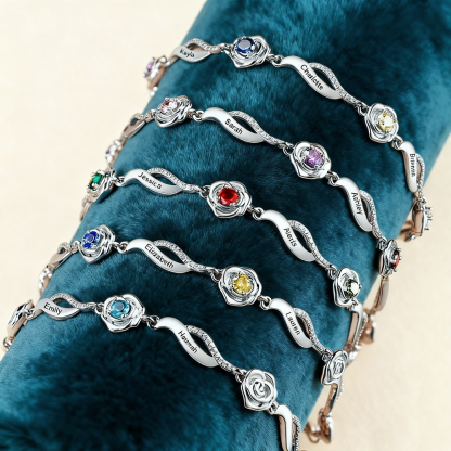 1 Name-Personalised Rose Bracelet With 1 Birthstone Set With Gift Box Custom Names Bracelet Gift For Women