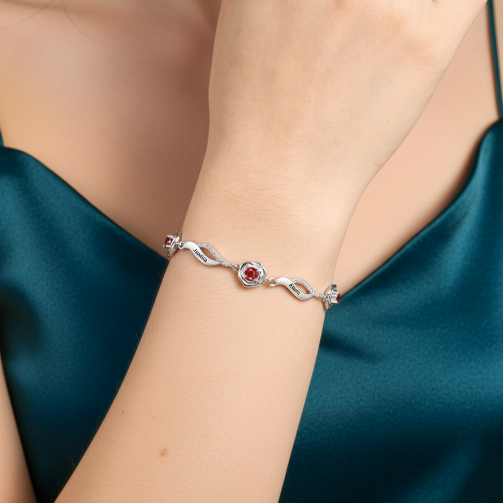 1 Name-Personalised Rose Bracelet With 1 Birthstone Set With Gift Box Custom Names Bracelet Gift For Women