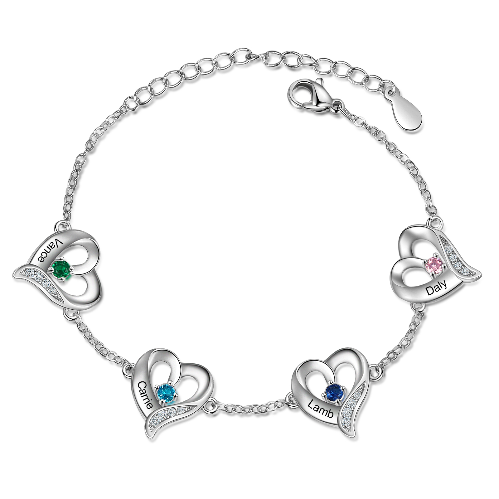 Personalised 1-7 Names Heart Bracelet Gift Set With Gift Box Birthstones Bangle For Her | Jessemade
