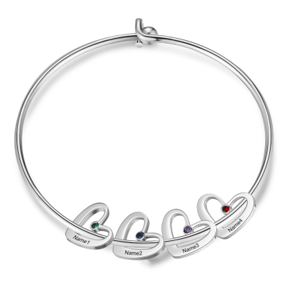 Personalised Bangle Bracelet with 2-6 Names & Birthstones, Silver or Gold | Jessemade