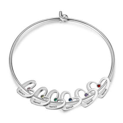 Personalised Bangle Bracelet with 2-6 Names & Birthstones, Silver or Gold | Jessemade