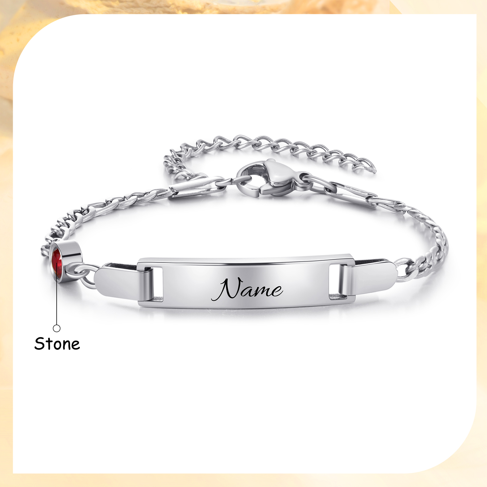 Personalised Adjustable & Engravable Baby Bracelet, Custom Name & Birthstone Stainless Steel Bracelets Gift for Baby and New Mom