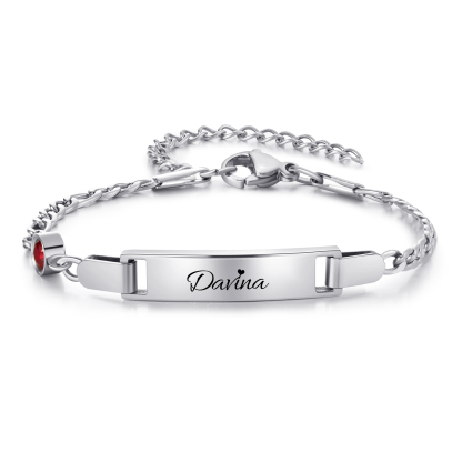 Personalised Adjustable & Engravable Baby Bracelet, Custom Name & Birthstone Stainless Steel Bracelets Gift for Baby and New Mom