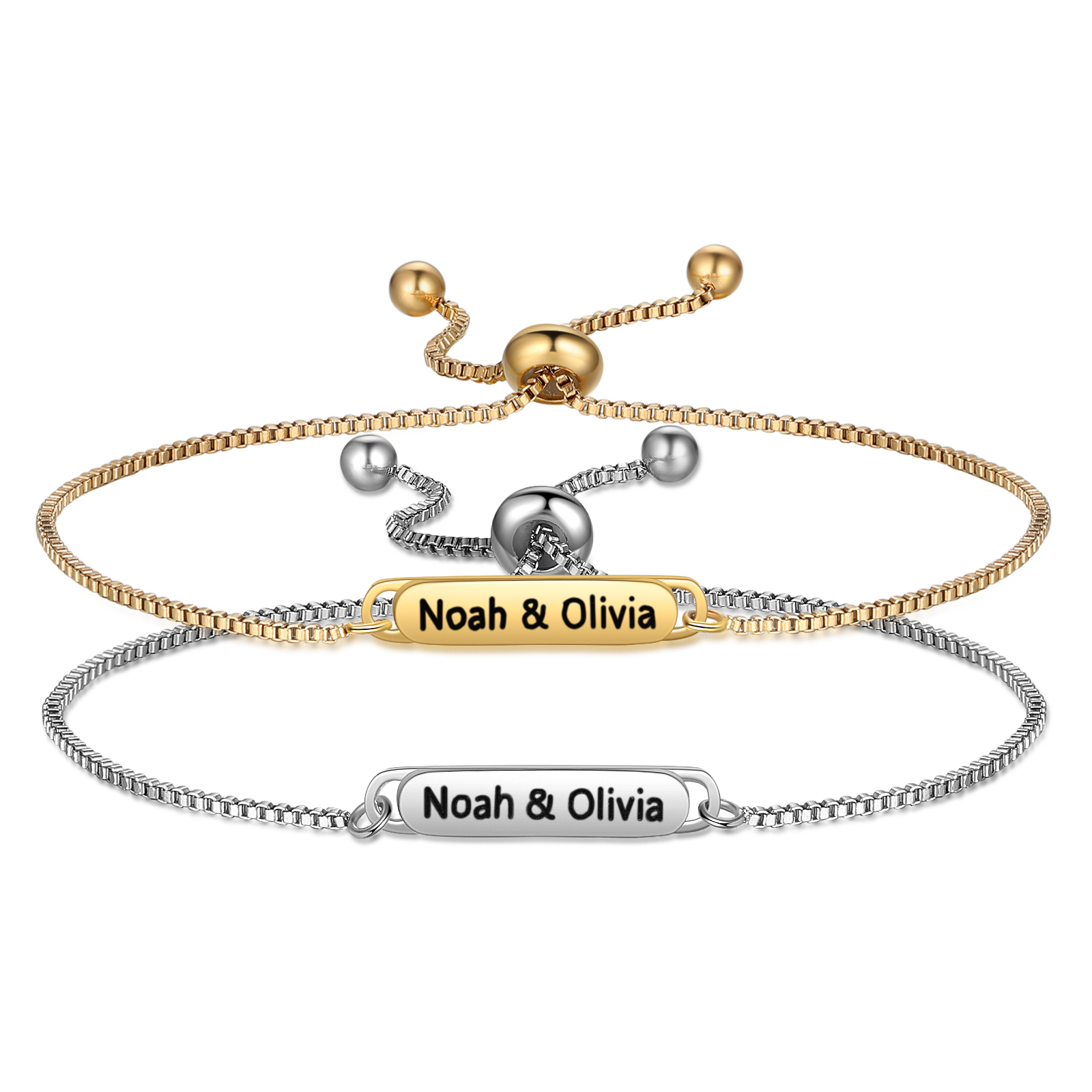 Personalised Couple Bracelet Set - Customized 2 Names, Gold and Silver