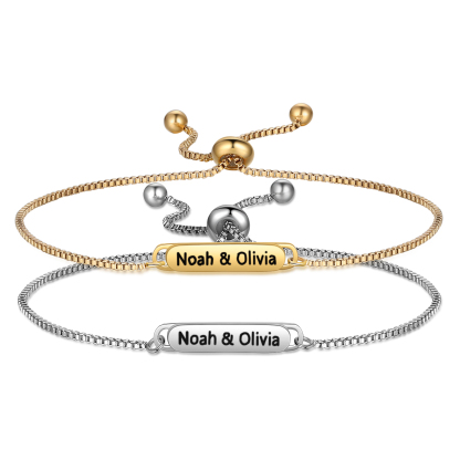 Personalised Couple Bracelet Set - Customized 2 Names, Gold and Silver