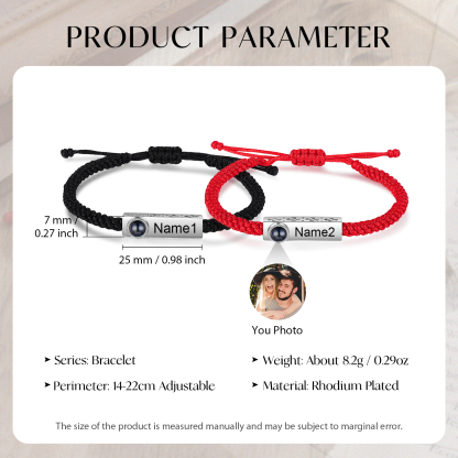 Personalised Couple Projection Stone Bracelet - Customized with 2 Photos & 2 Names, Valentine’s Day Gift for Him/Her | Jessemade