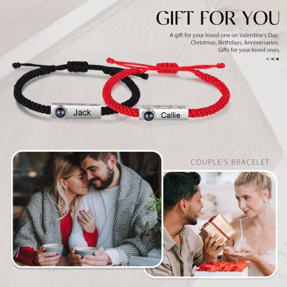 Personalised Couple Projection Stone Bracelet - Customized with 2 Photos & 2 Names, Valentine’s Day Gift for Him/Her | Jessemade