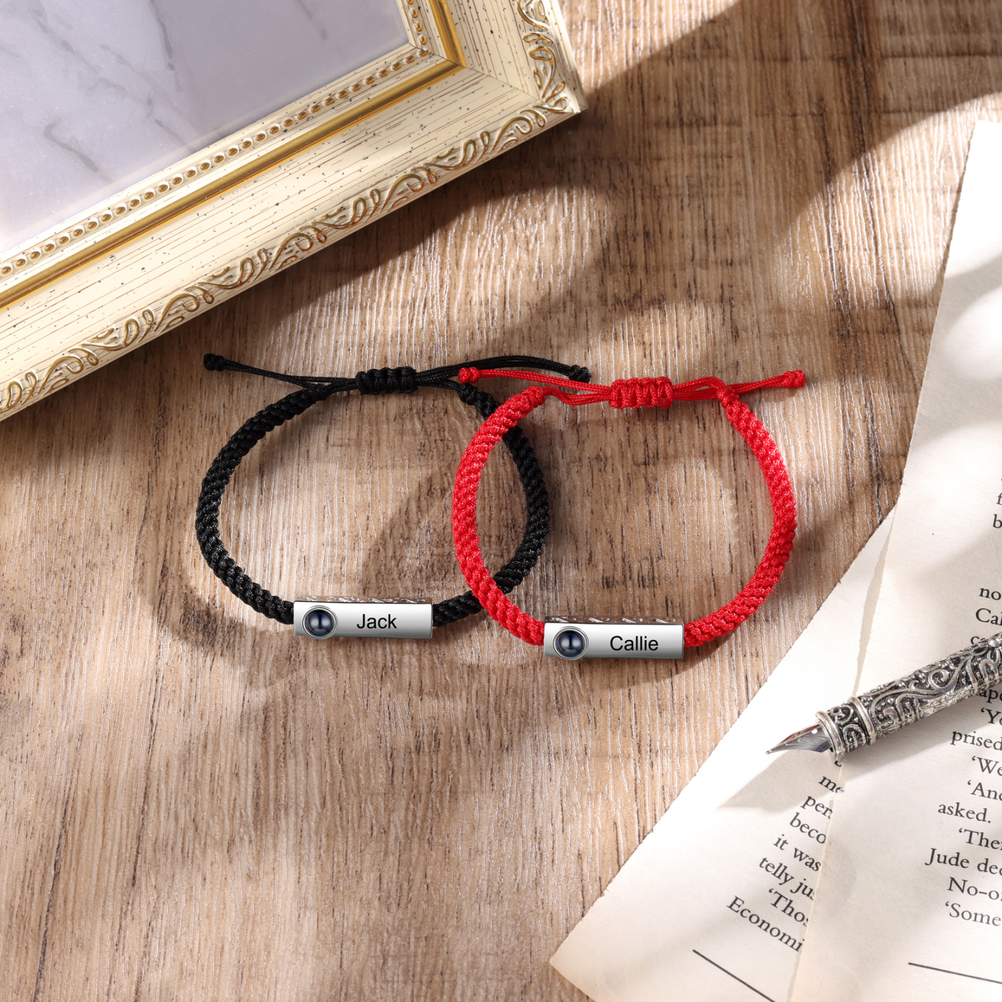 Personalised Couple Projection Stone Bracelet - Customized with 2 Photos & 2 Names, Valentine’s Day Gift for Him/Her | Jessemade