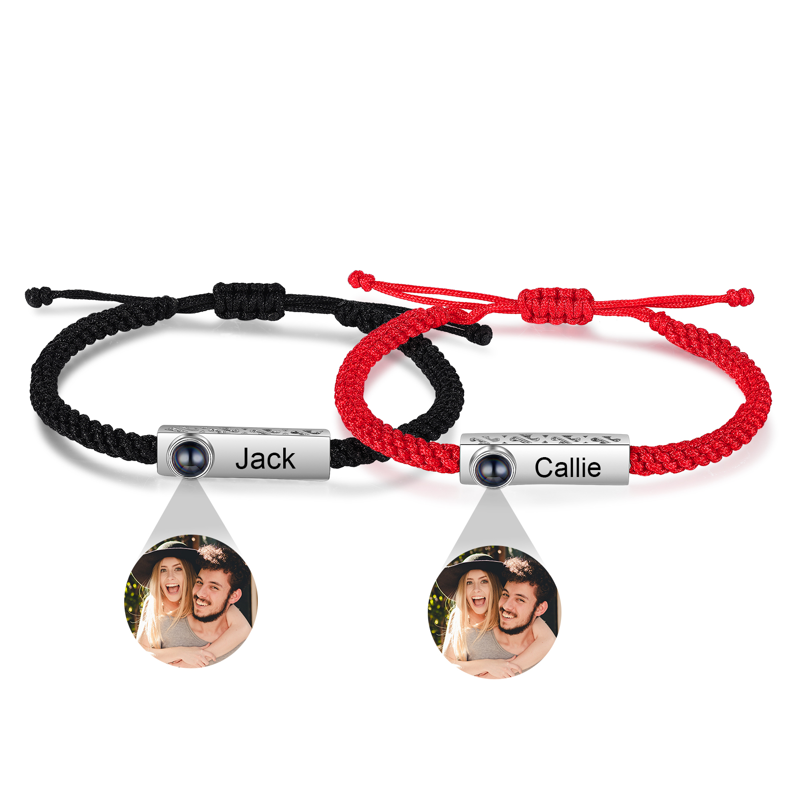 Personalised Couple Projection Stone Bracelet - Customized with 2 Photos & 2 Names, Valentine’s Day Gift for Him/Her | Jessemade