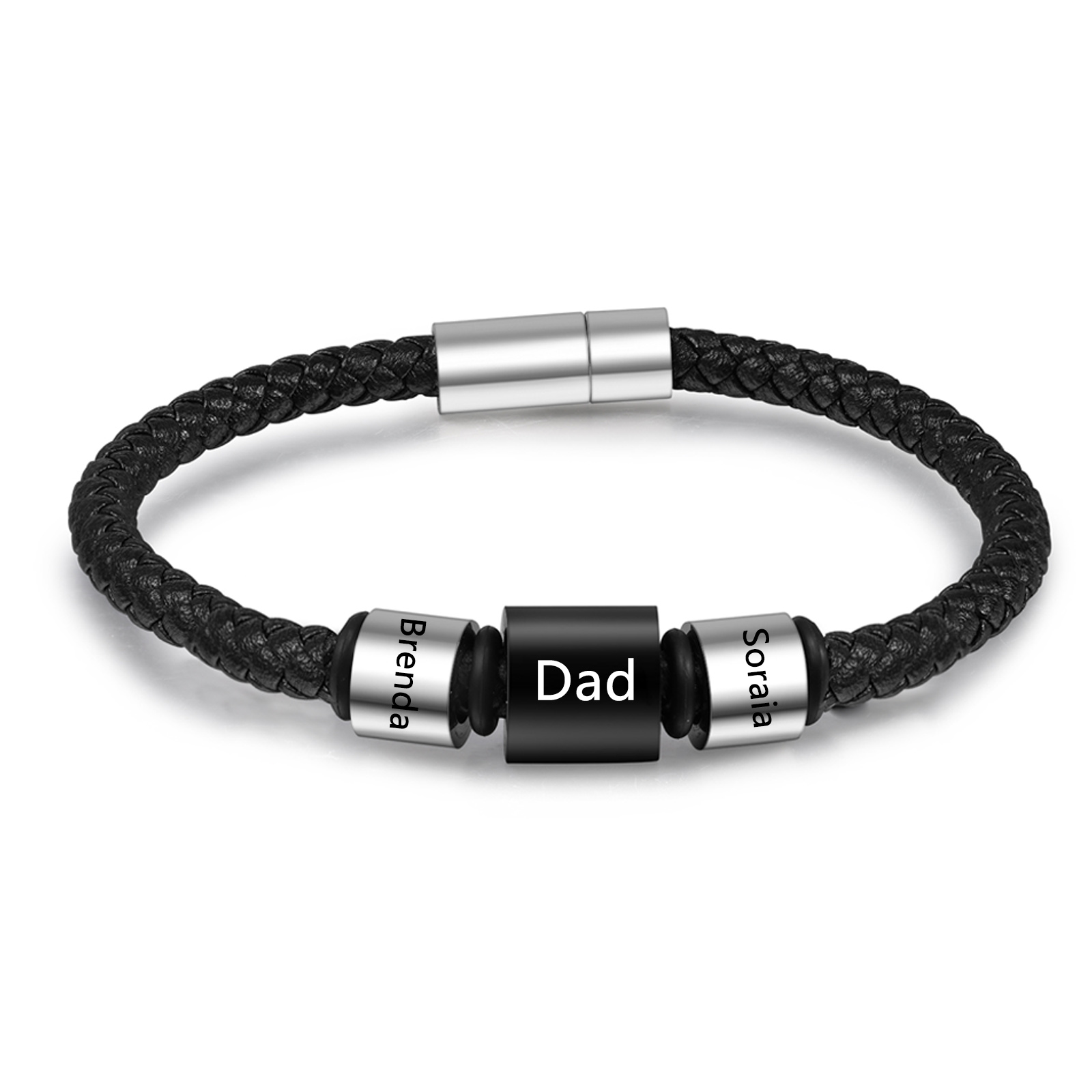 3 Names Personalised Men Leather Bracelet with Custom Name Beads - Gif