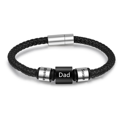 3 Names Personalised Men Leather Bracelet with Custom Name Beads - Gif