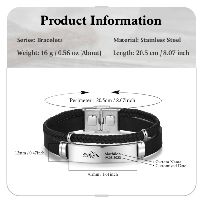 Personalised Father & Child Bracelet – 2 Names Engraved Stainless Steel & Leather Wristband Gift for Dad | Jessemade