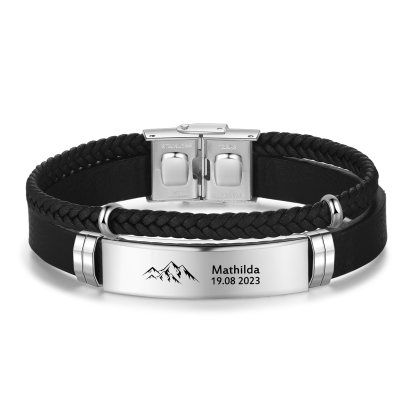 Personalised Father & Child Bracelet – 2 Names Engraved Stainless Steel & Leather Wristband Gift for Dad | Jessemade