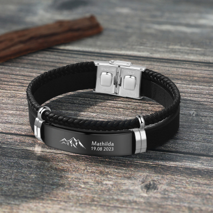 Personalised Men's Bracelet with Name and Date – Engraved Stainless Steel & Leather Wristband Gift for Dad | Jessemade