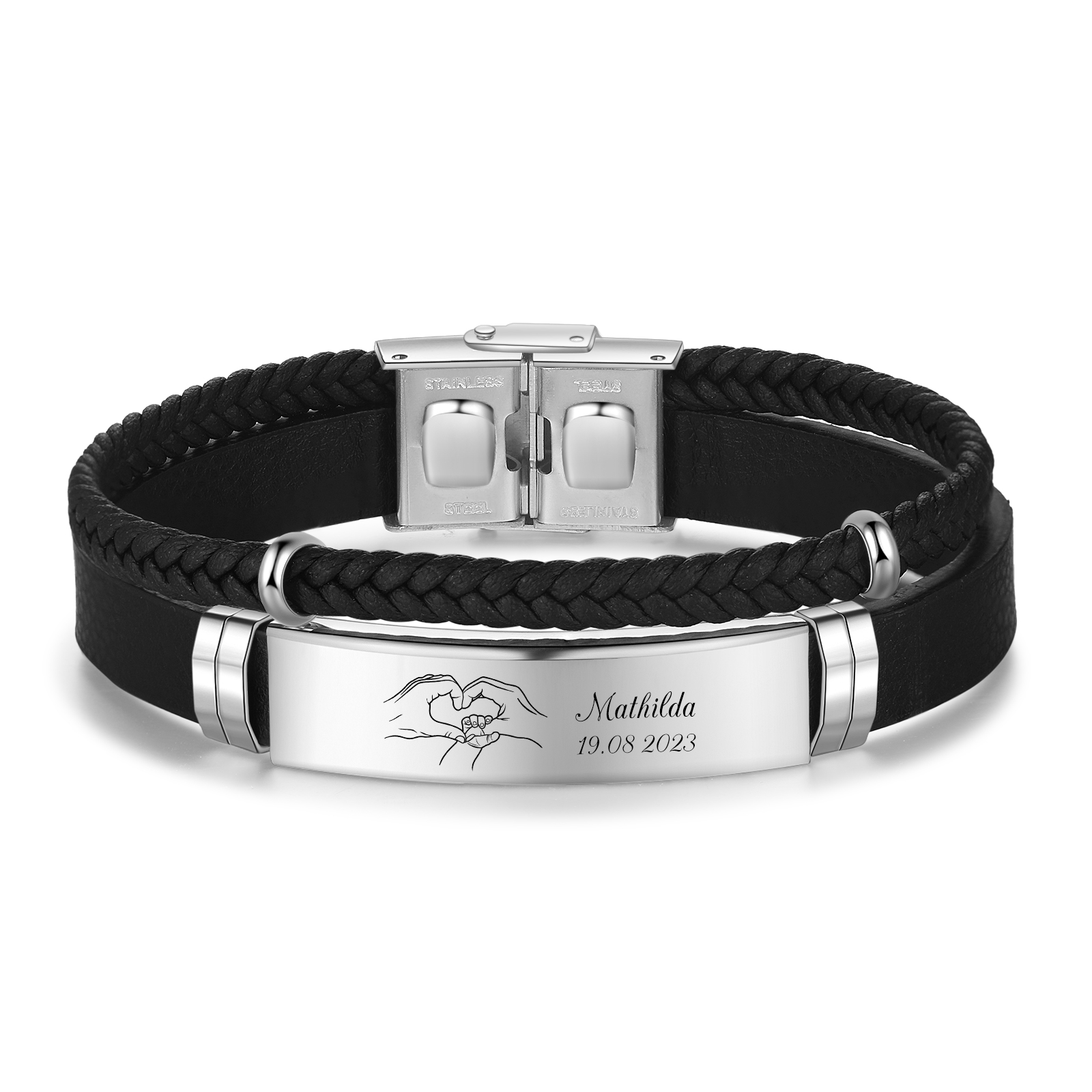 Personalised Men's Bracelet with Name and Date – Heart Hands Design St