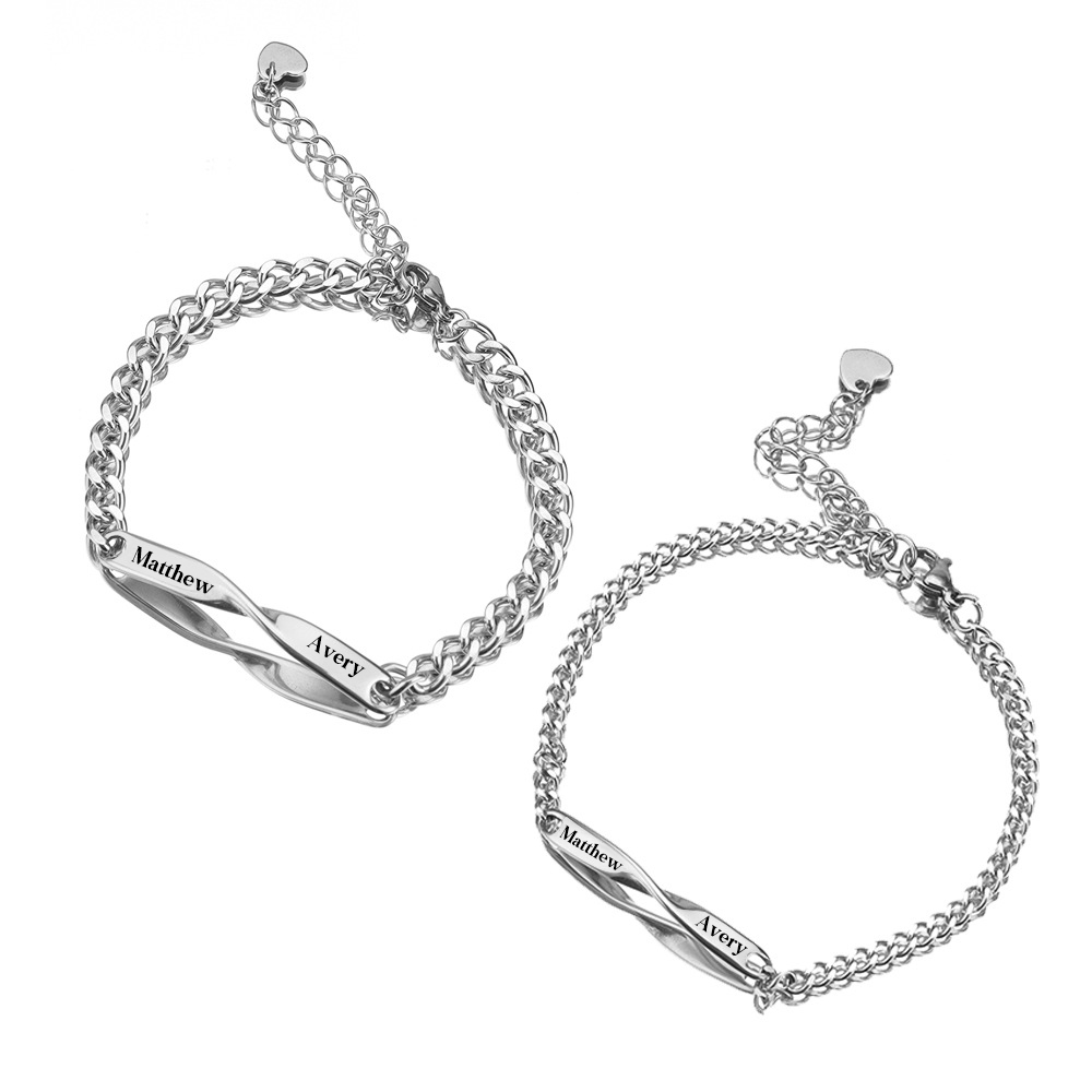 Personalised Couple Bracelet Set - Customized 2 Names Stainless Steel Bracelet Valentine's Day Gift for Couples | Jessemade
